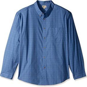 Men's Misty Blue Haggar Collared Plaid Dress Shirt